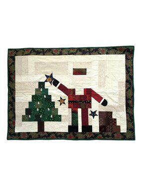 Vintage Handmade Santa & Christmas Tree Patchwork Quilted Wall Hanging 27”x36”